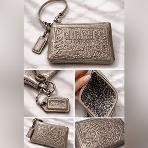 Rare Coach Poppy Pewter Embossed Wristlet Excellent Used Condition